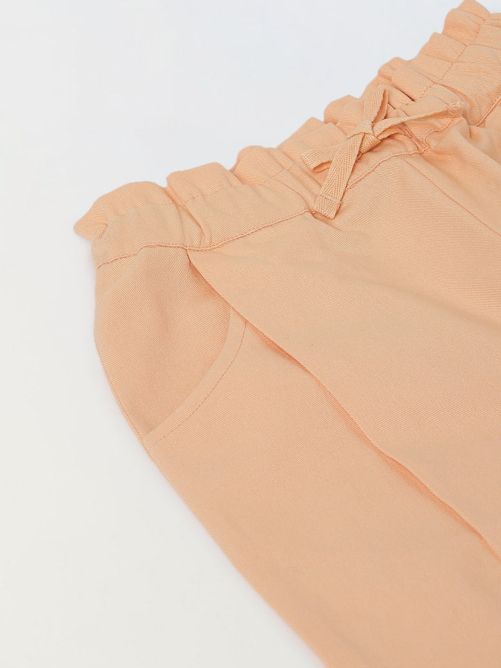 Spunkies Girls Peach Solid Elasticated Waist Single Pleated Trousers
