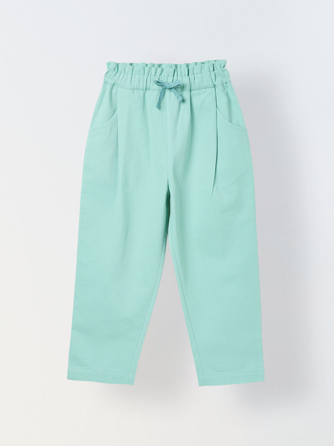Spunkies Girls Green Solid Elasticated Waist Single Pleated Trousers