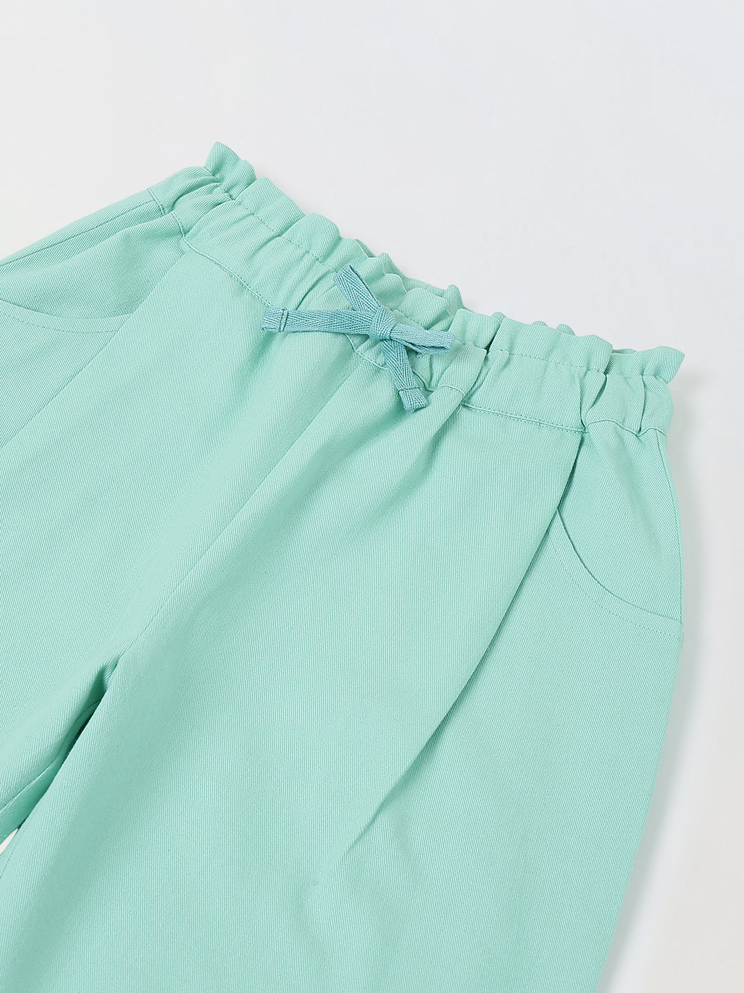 Spunkies Girls Green Solid Elasticated Waist Single Pleated Trousers