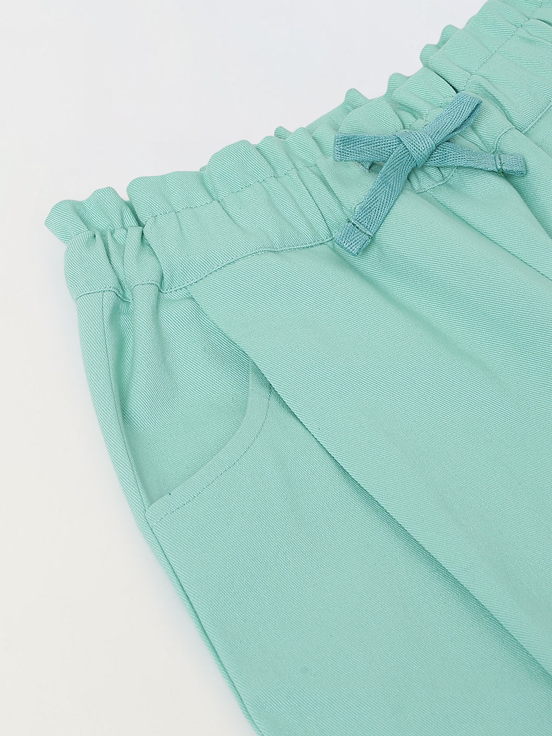 Spunkies Girls Green Solid Elasticated Waist Single Pleated Trousers