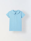 Spunkies Aqua Girls Solid Peter Pan Collar Short Sleeves Polo T-Shirt