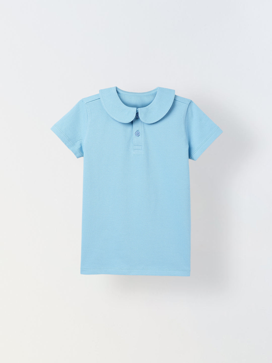 Spunkies Aqua Girls Solid Peter Pan Collar Short Sleeves Polo T-Shirt
