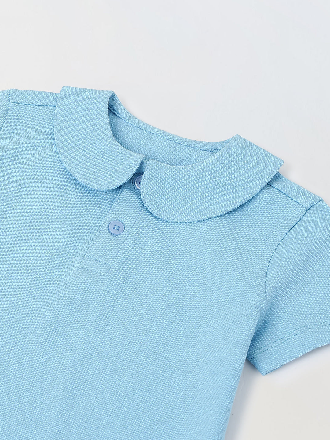 Spunkies Aqua Girls Solid Peter Pan Collar Short Sleeves Polo T-Shirt