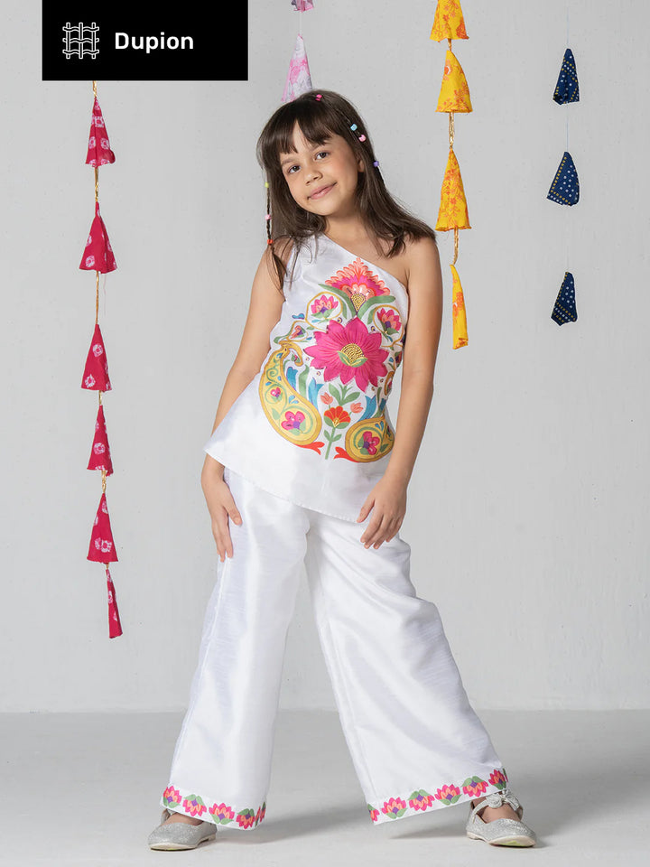 Girls One shoulder embellished top with flared pant