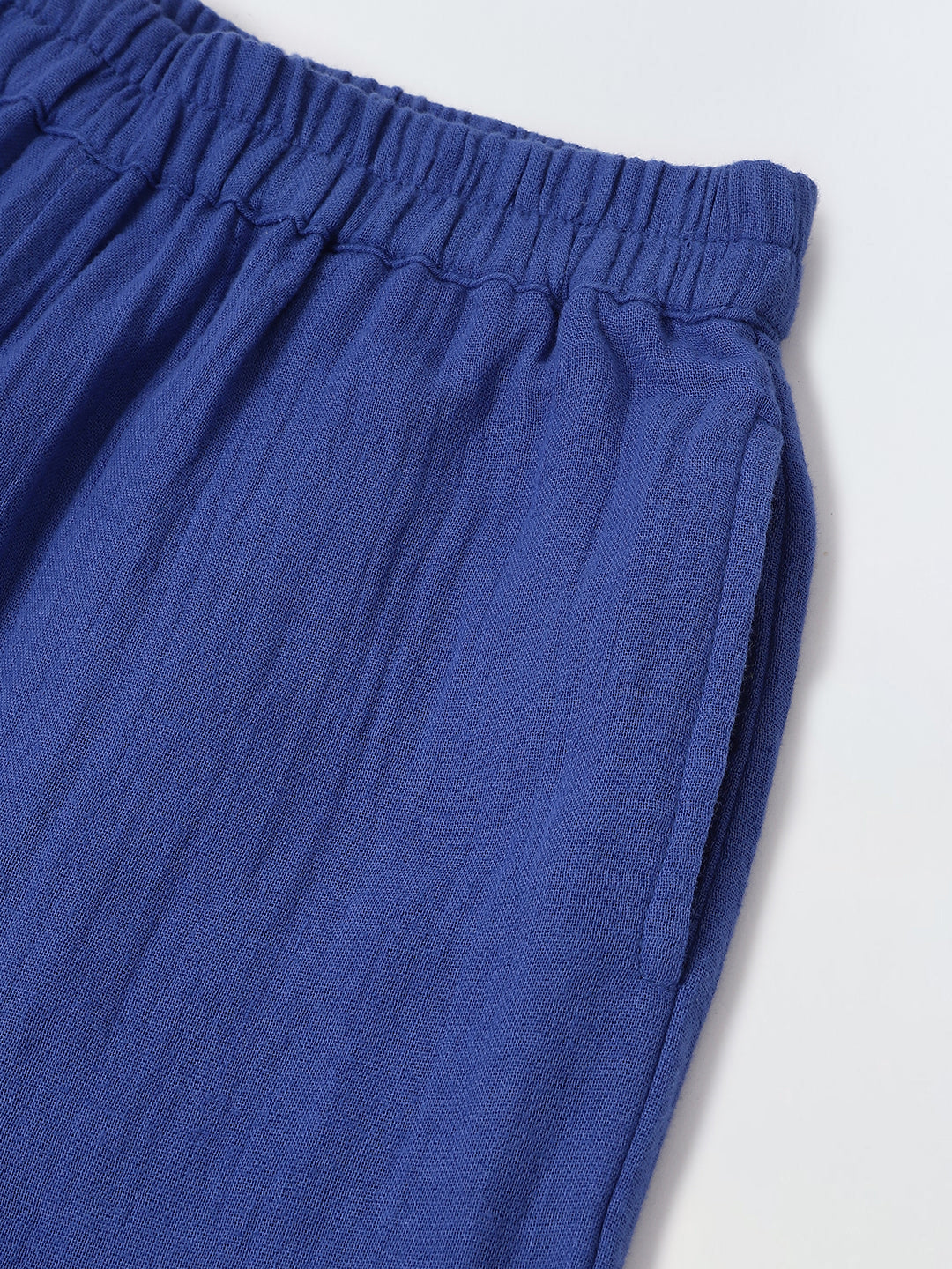 Blue  Cotton Gauze Embroidered Set