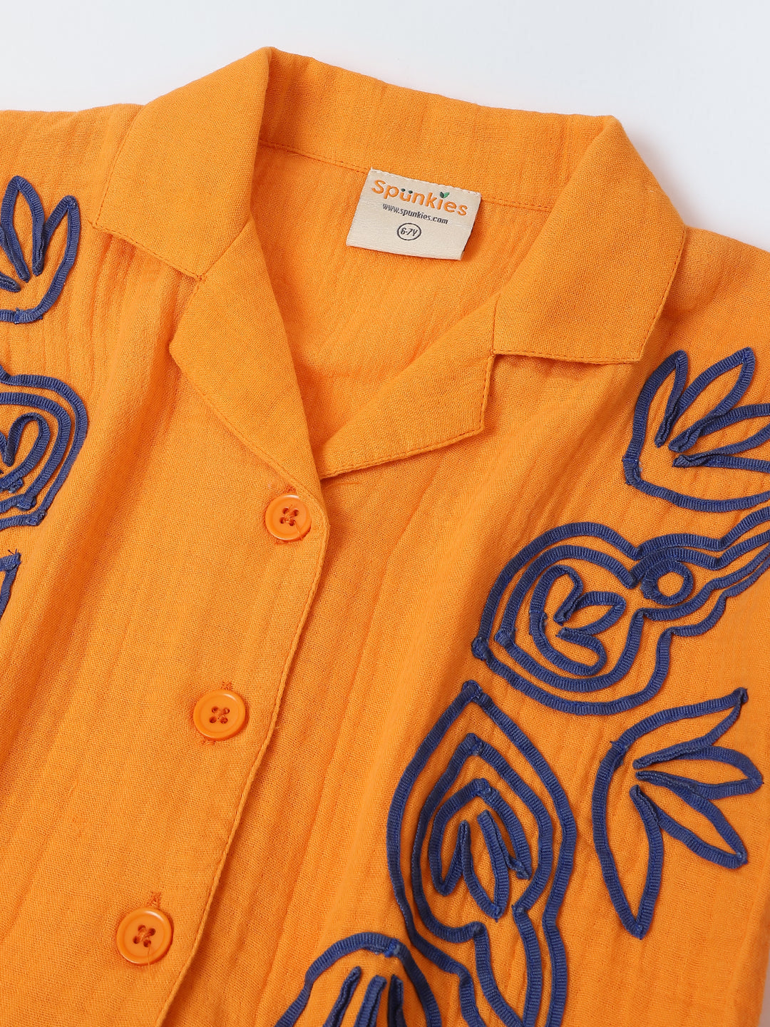 Orange Cotton Gauze Embroidered Set
