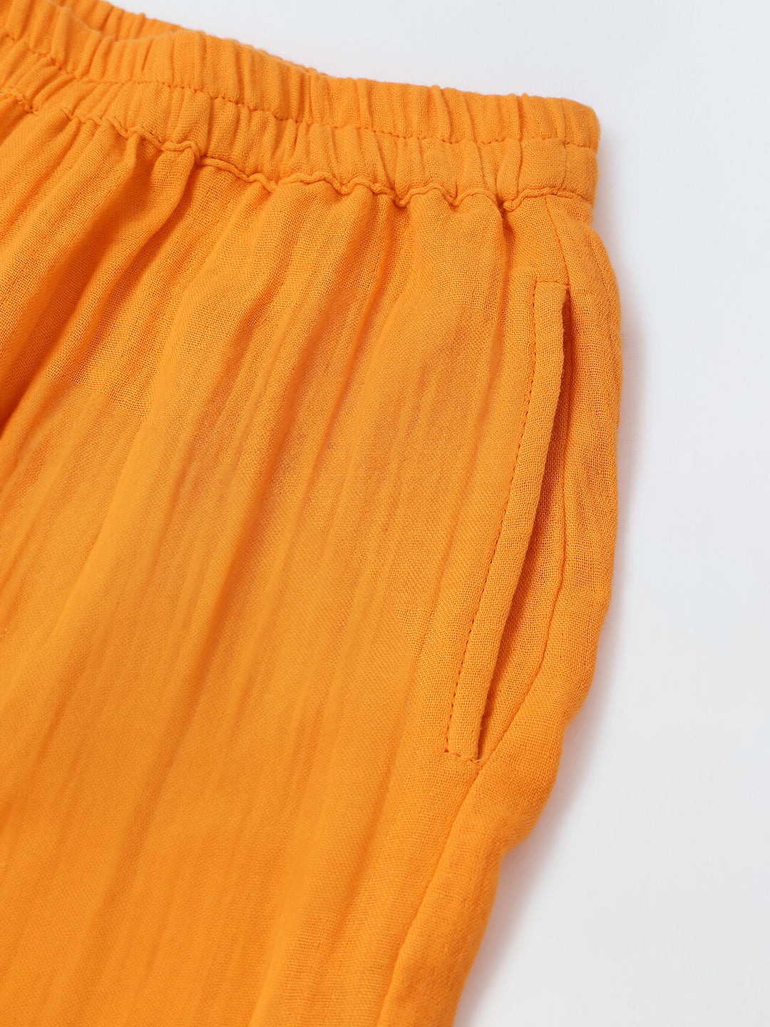 Orange Cotton Gauze Embroidered Set
