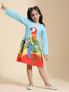 Blue Parrot Graphic Printed Dress for Girls