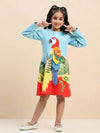 Blue Parrot Graphic Printed Dress for Girls