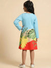 Blue Parrot Graphic Printed Dress for Girls