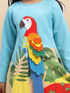 Blue Parrot Graphic Printed Dress for Girls