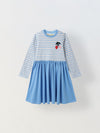 Girls Blue Striped Full Sleeves Dress