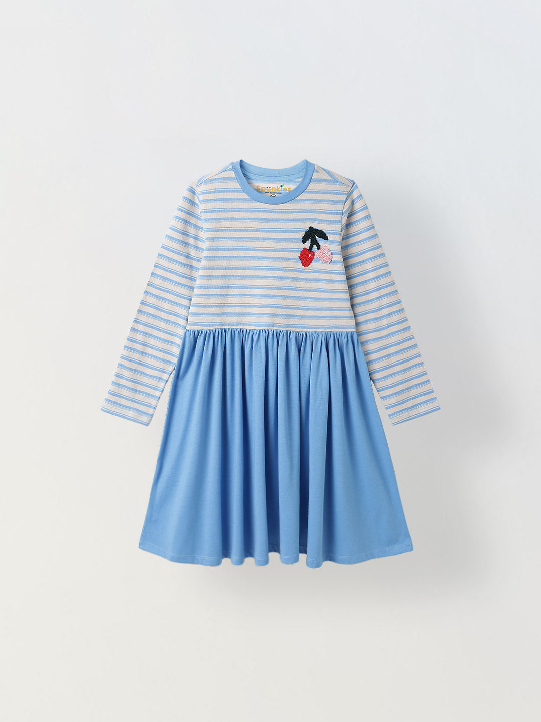 Girls Blue Striped Full Sleeves Dress