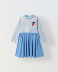 Girls Blue Striped Full Sleeves Dress