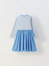 Girls Blue Striped Full Sleeves Dress