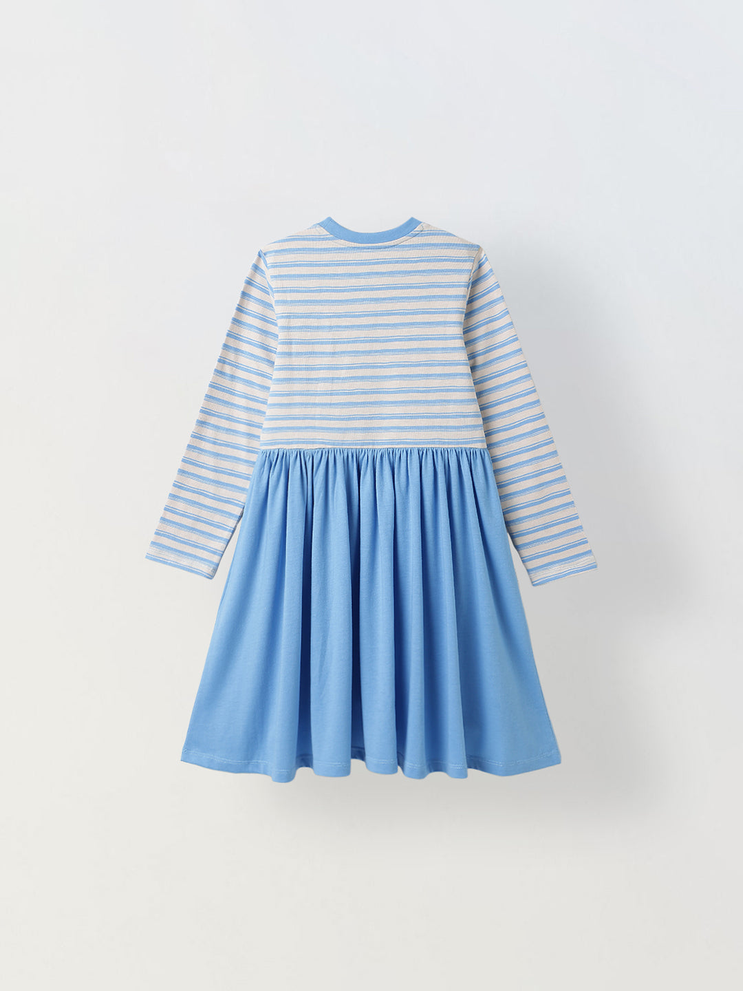 Girls Blue Striped Full Sleeves Dress