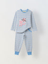 Girls Blue Striped T-shirt with Pyjamas Set