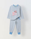 Girls Blue Striped T-shirt with Pyjamas Set