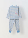 Girls Blue Striped T-shirt with Pyjamas Set