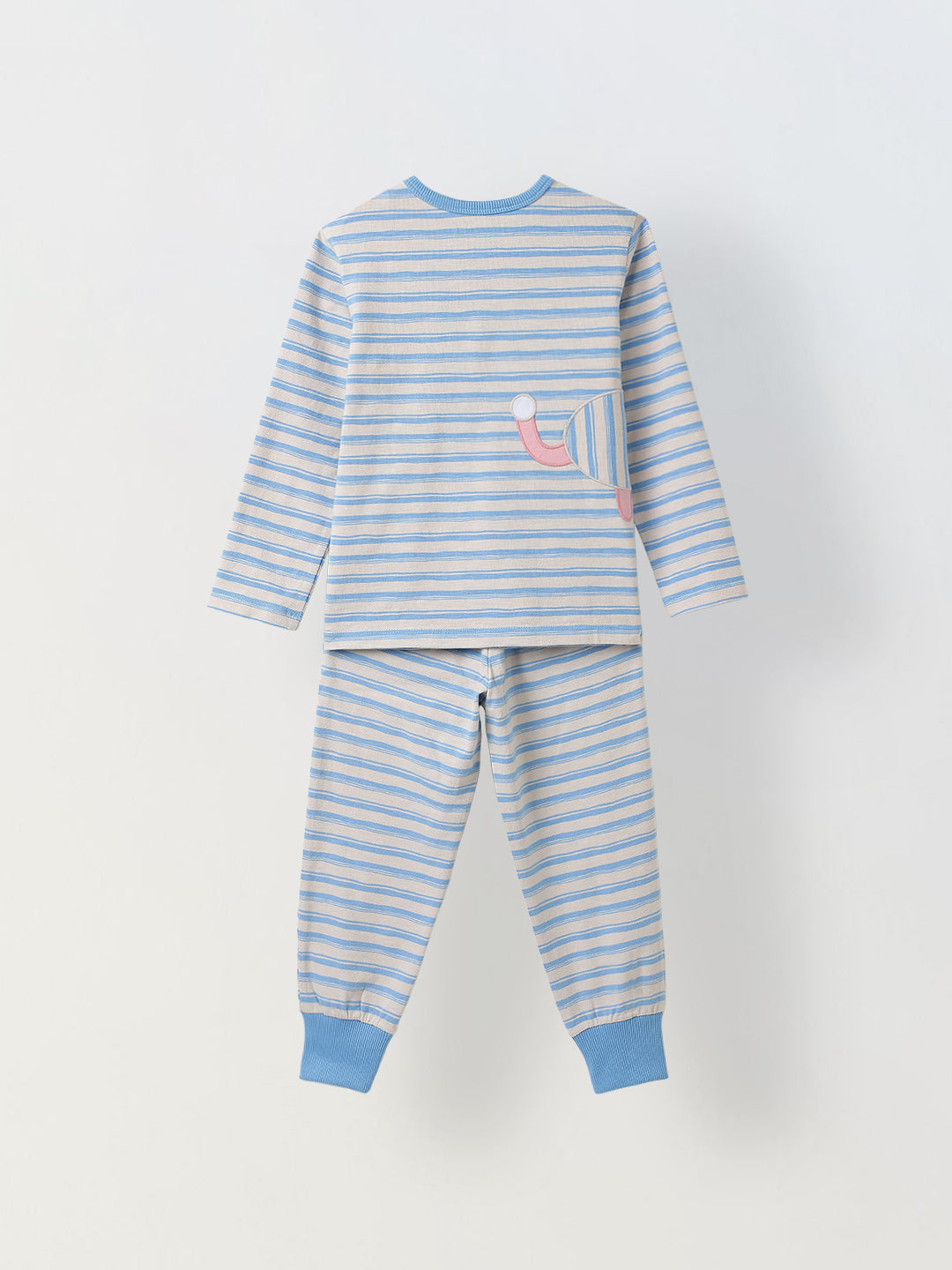 Girls Blue Striped T-shirt with Pyjamas Set