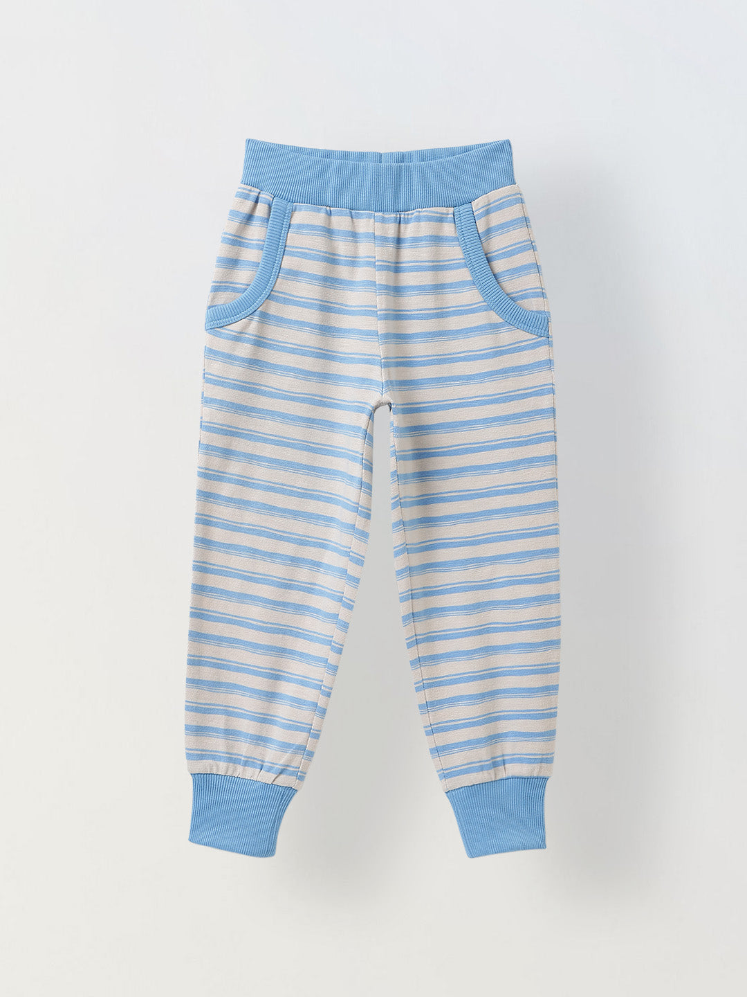 Girls Blue Striped T-shirt with Pyjamas Set
