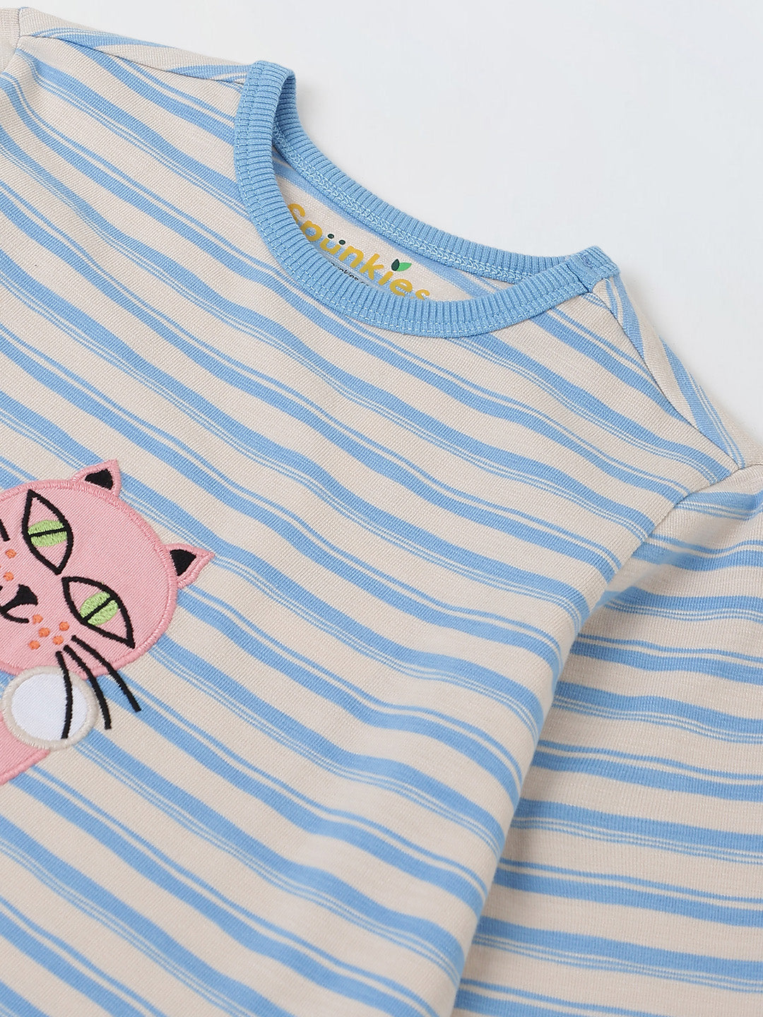 Girls Blue Striped T-shirt with Pyjamas Set
