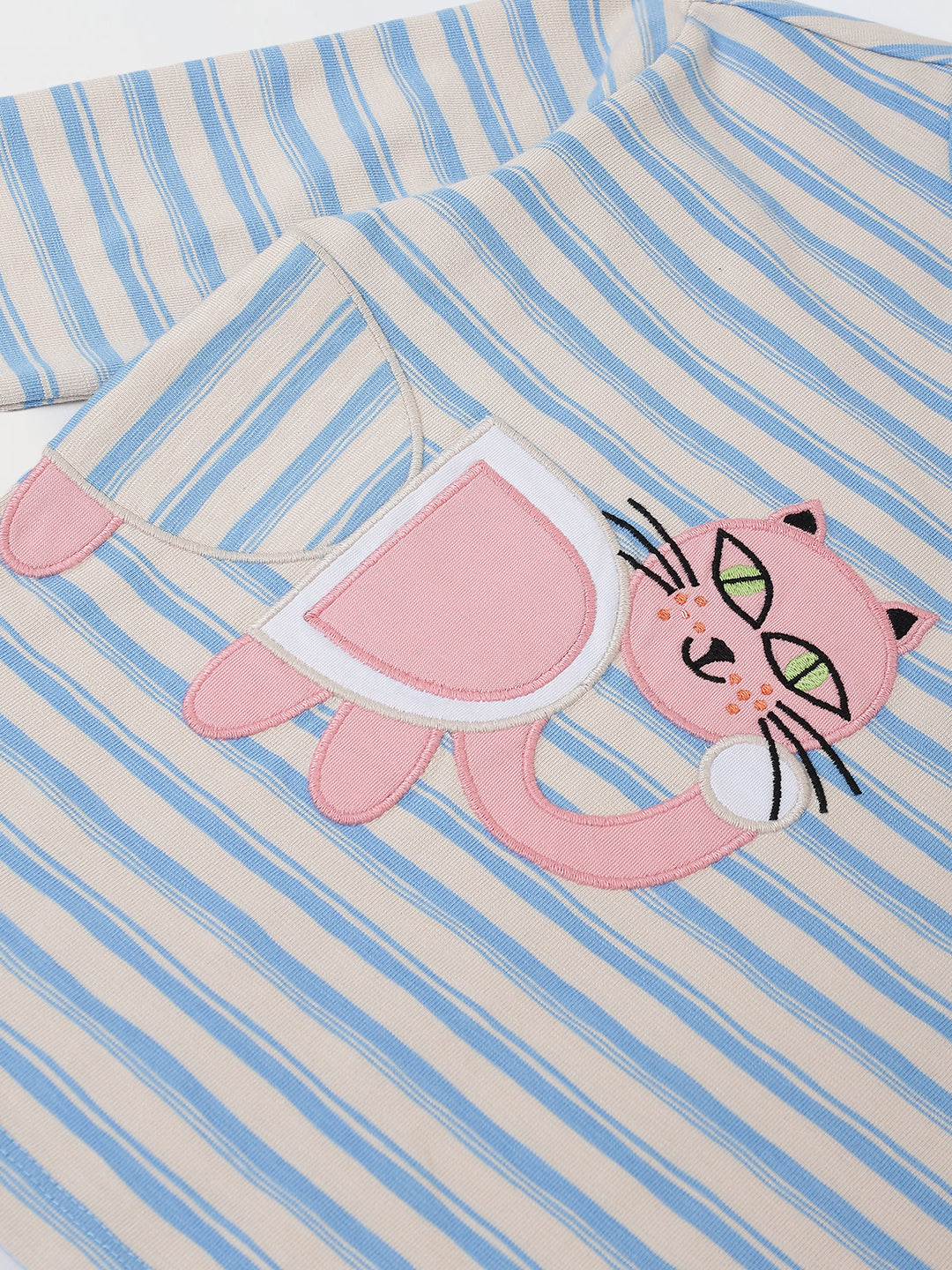 Girls Blue Striped T-shirt with Pyjamas Set