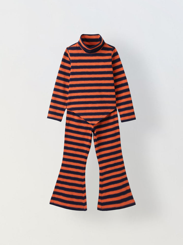 Girls Red Striped T-shirt with Pyjamas Set