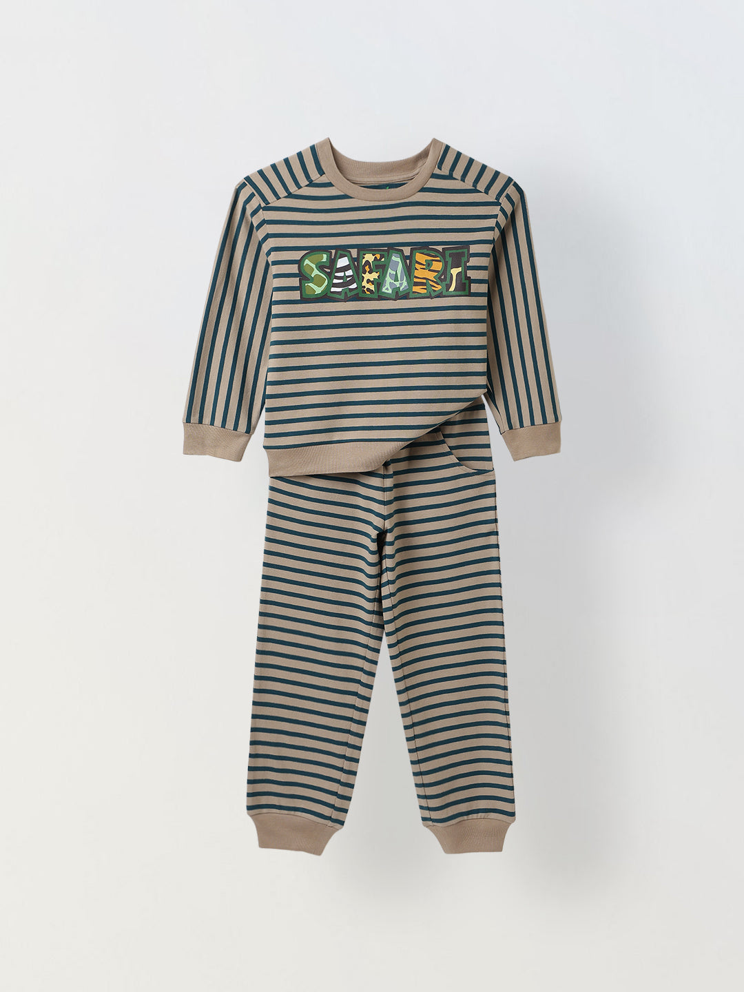 Girls Green Striped T-shirt with Pyjamas Set