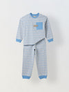 Beige & Blue Striped T-shirt with Pyjamas Set