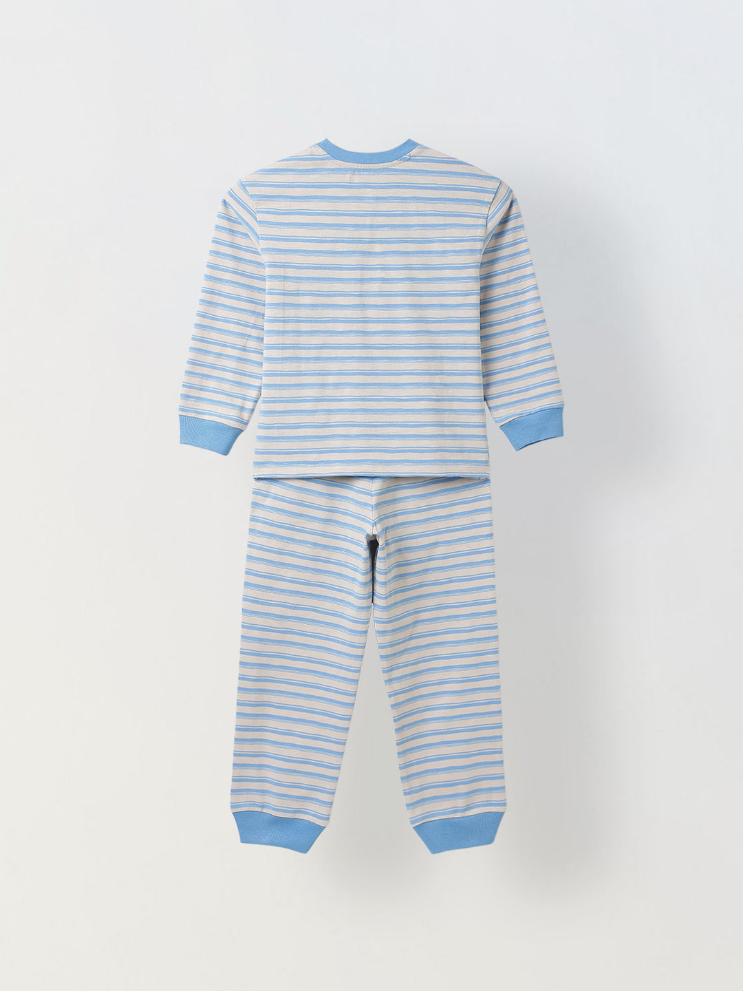 Beige & Blue Striped T-shirt with Pyjamas Set