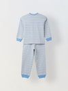 Beige & Blue Striped T-shirt with Pyjamas Set