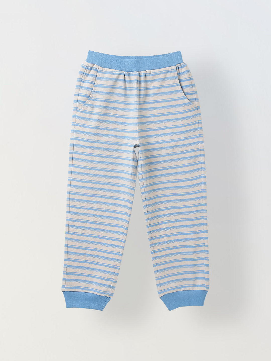 Beige & Blue Striped T-shirt with Pyjamas Set
