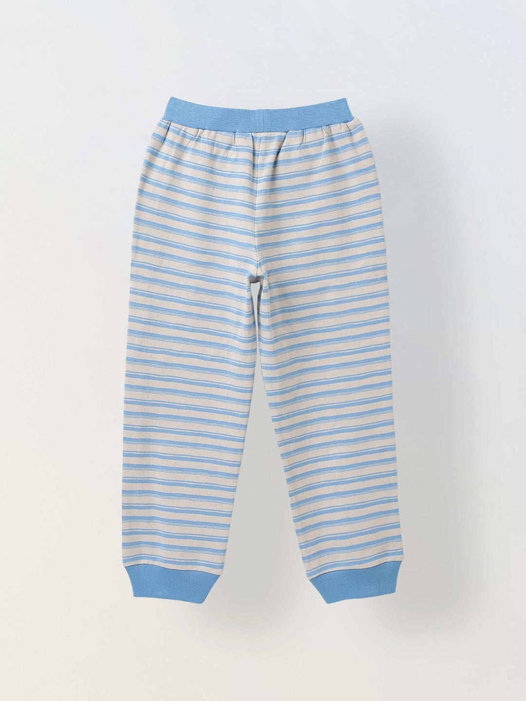 Beige & Blue Striped T-shirt with Pyjamas Set