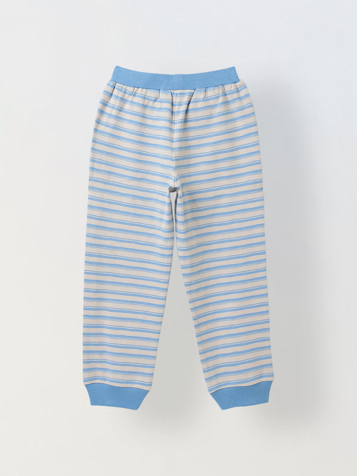 Beige & Blue Striped T-shirt with Pyjamas Set