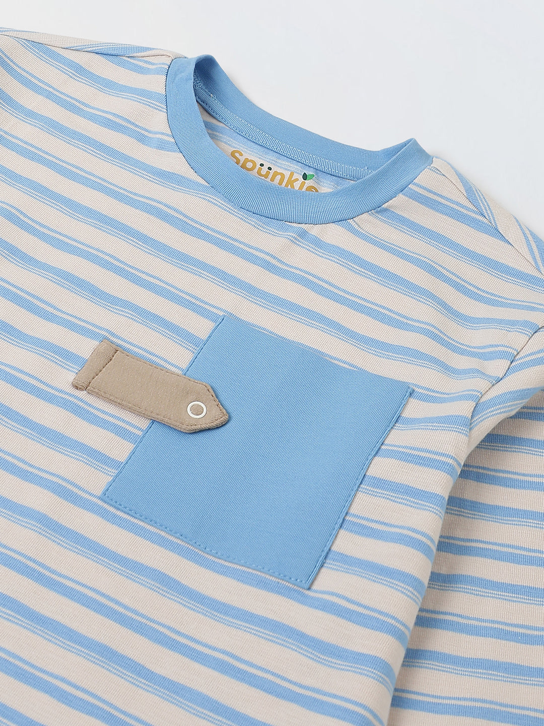 Beige & Blue Striped T-shirt with Pyjamas Set