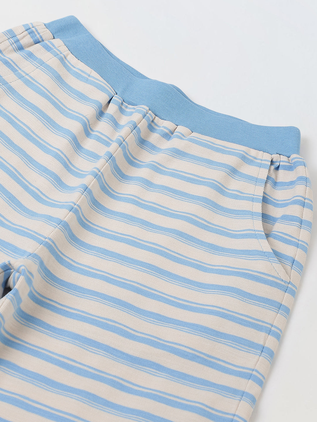 Beige & Blue Striped T-shirt with Pyjamas Set