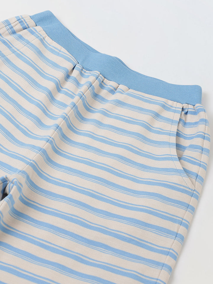Beige & Blue Striped T-shirt with Pyjamas Set