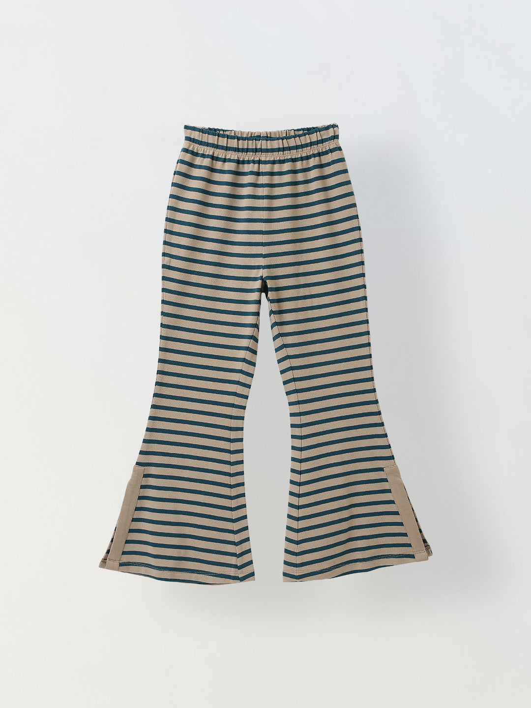 Girls Green & Beige Striped T-shirt with Pyjamas Set