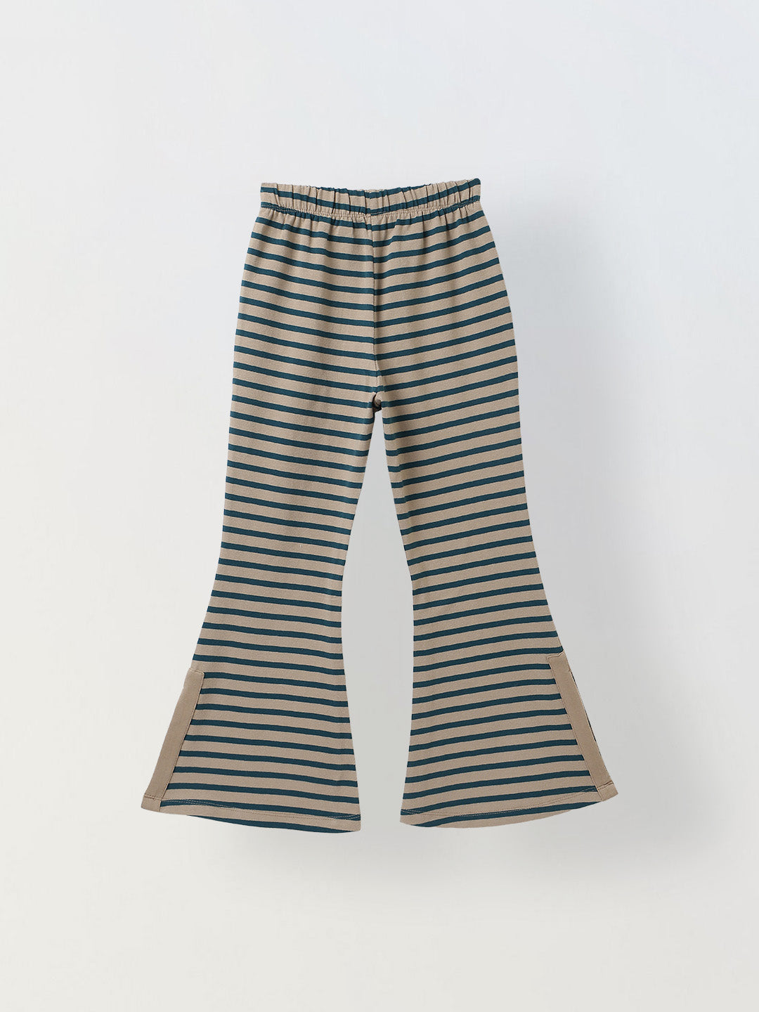 Girls Green & Beige Striped T-shirt with Pyjamas Set