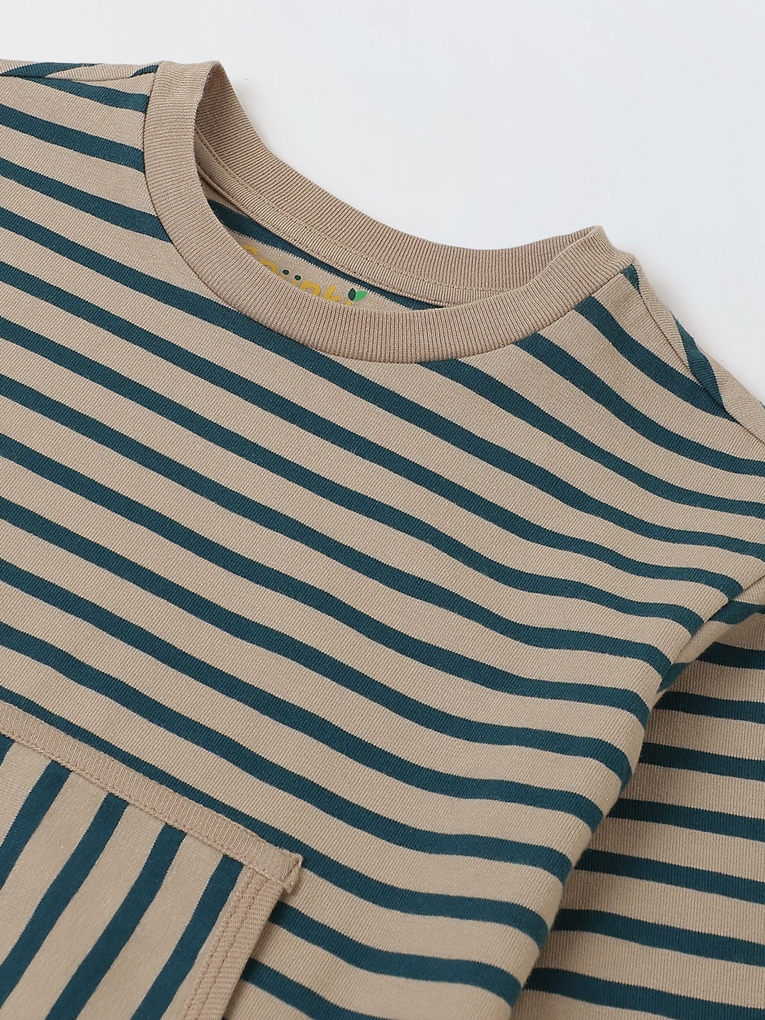 Girls Green & Beige Striped T-shirt with Pyjamas Set