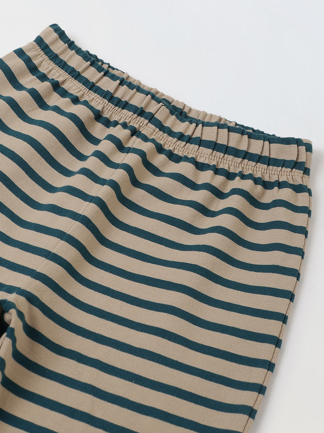 Girls Green & Beige Striped T-shirt with Pyjamas Set