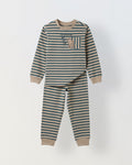 Beige & Green Striped T-shirt with Pyjamas Set