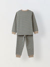 Beige & Green Striped T-shirt with Pyjamas Set