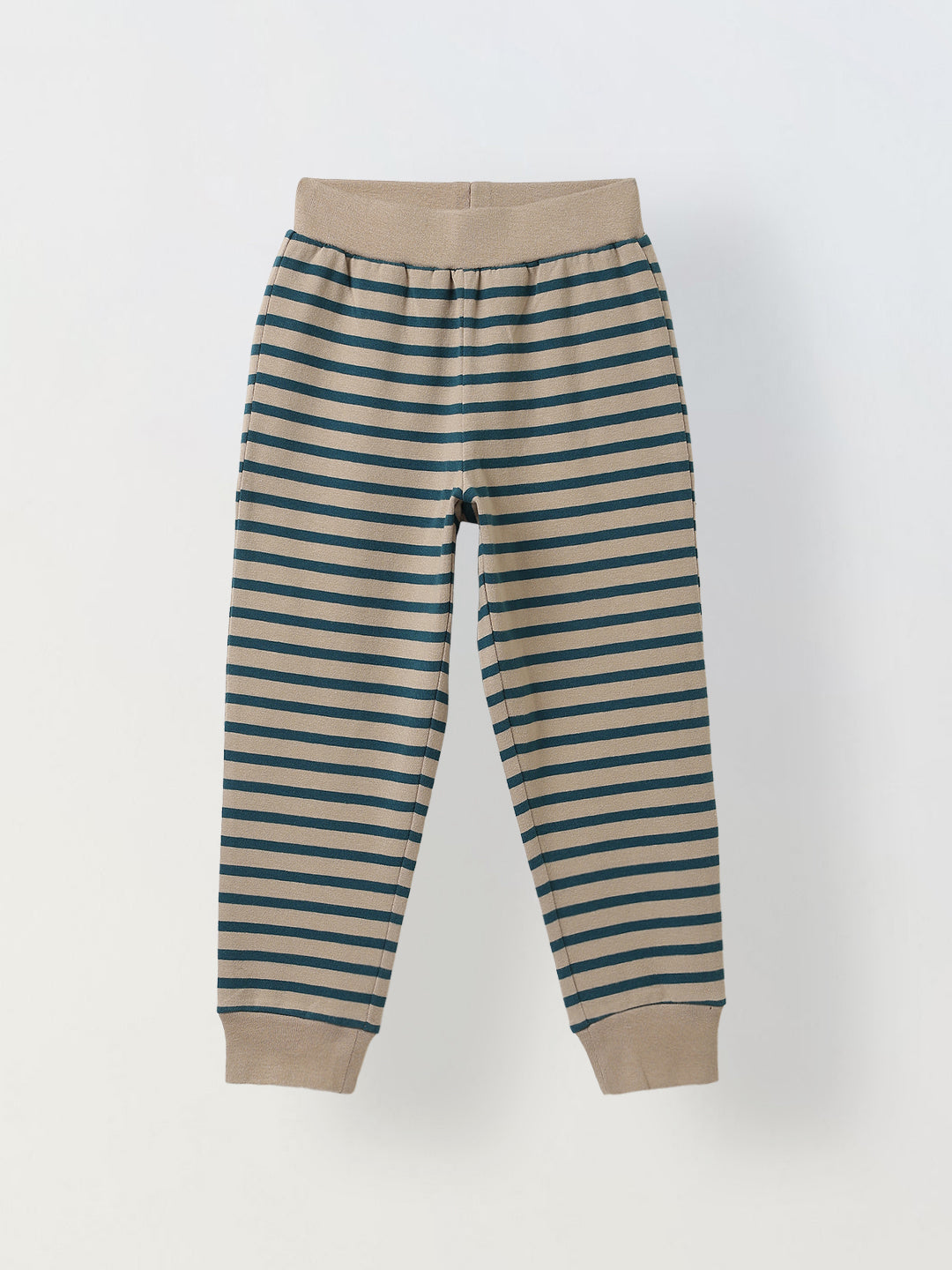 Beige & Green Striped T-shirt with Pyjamas Set