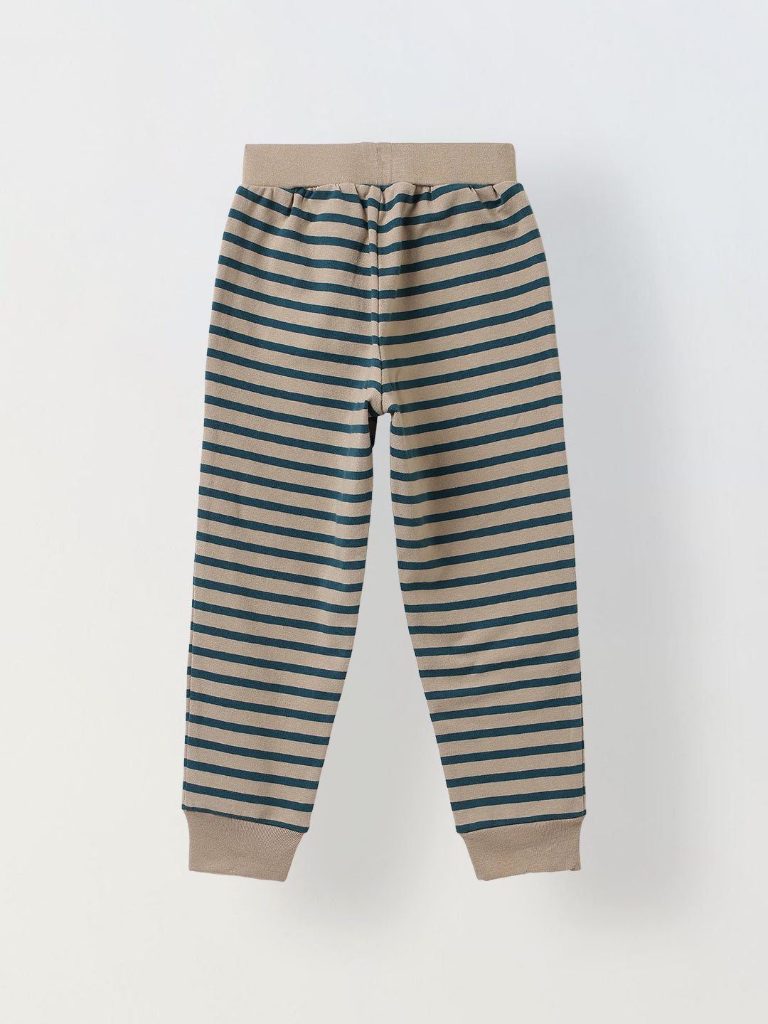 Beige & Green Striped T-shirt with Pyjamas Set
