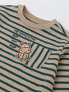 Beige & Green Striped T-shirt with Pyjamas Set