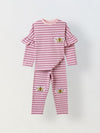 Girls Pink Striped T-shirt with Pyjamas Set