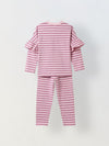 Girls Pink Striped T-shirt with Pyjamas Set