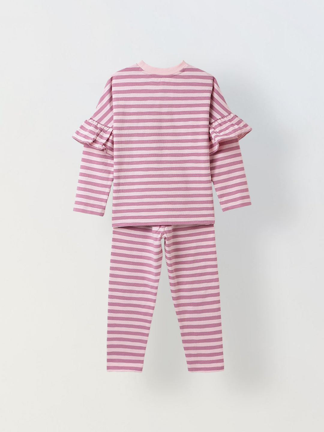 Girls Pink Striped T-shirt with Pyjamas Set